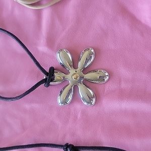 Morellato stainless steel flower with interchangeable leather rope necklace